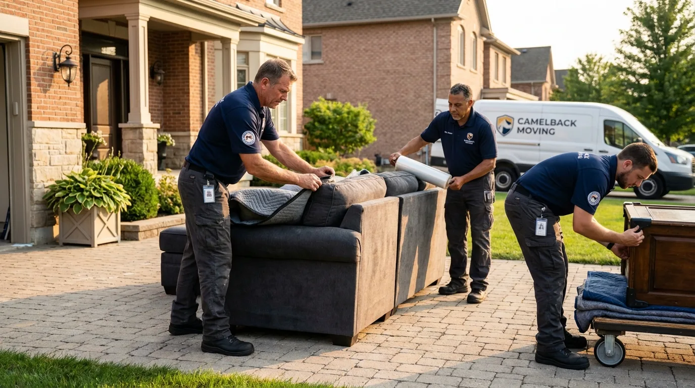 Large estate moving crew wrapping furniture in Wendell, MA